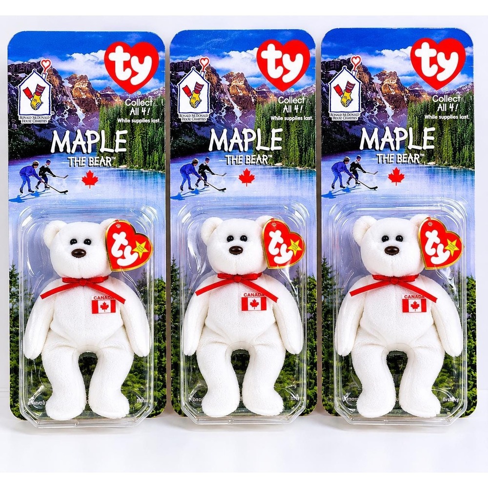 1999 McDonald's TY Teenie Beanie Babies Maple The Bear Canada Lot Of 3 Sealed